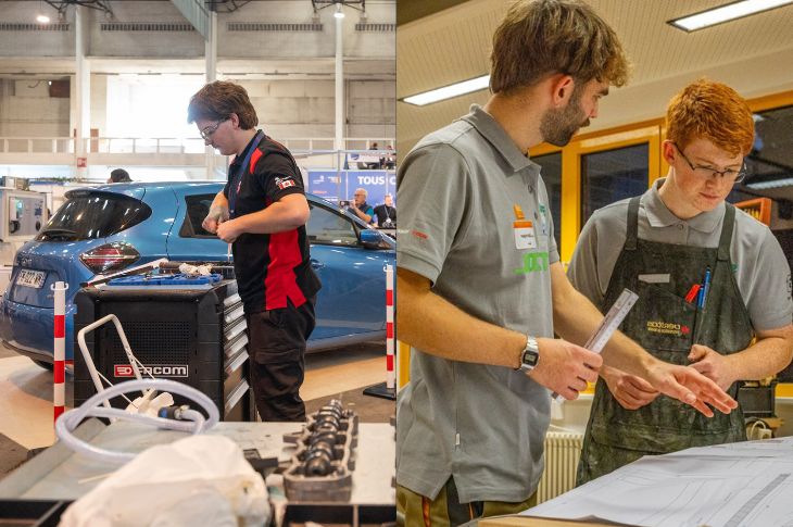 A photo of Carter at the France Skills competition and photo of Tate at the Germany competition 